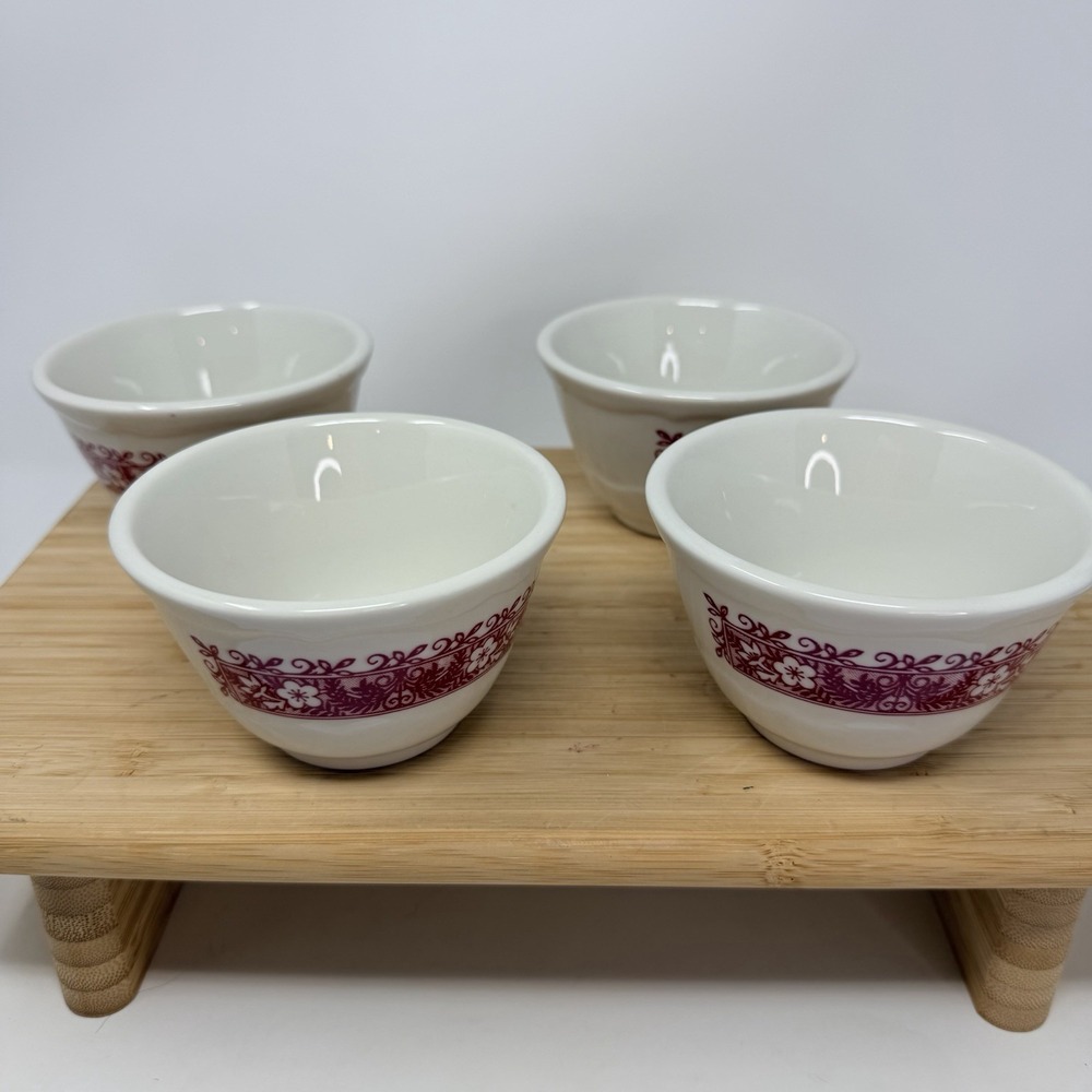Syracuse China Strawberry Hill 4 Small Soup Bowls 4" Pink Floral Vintage‎ USA